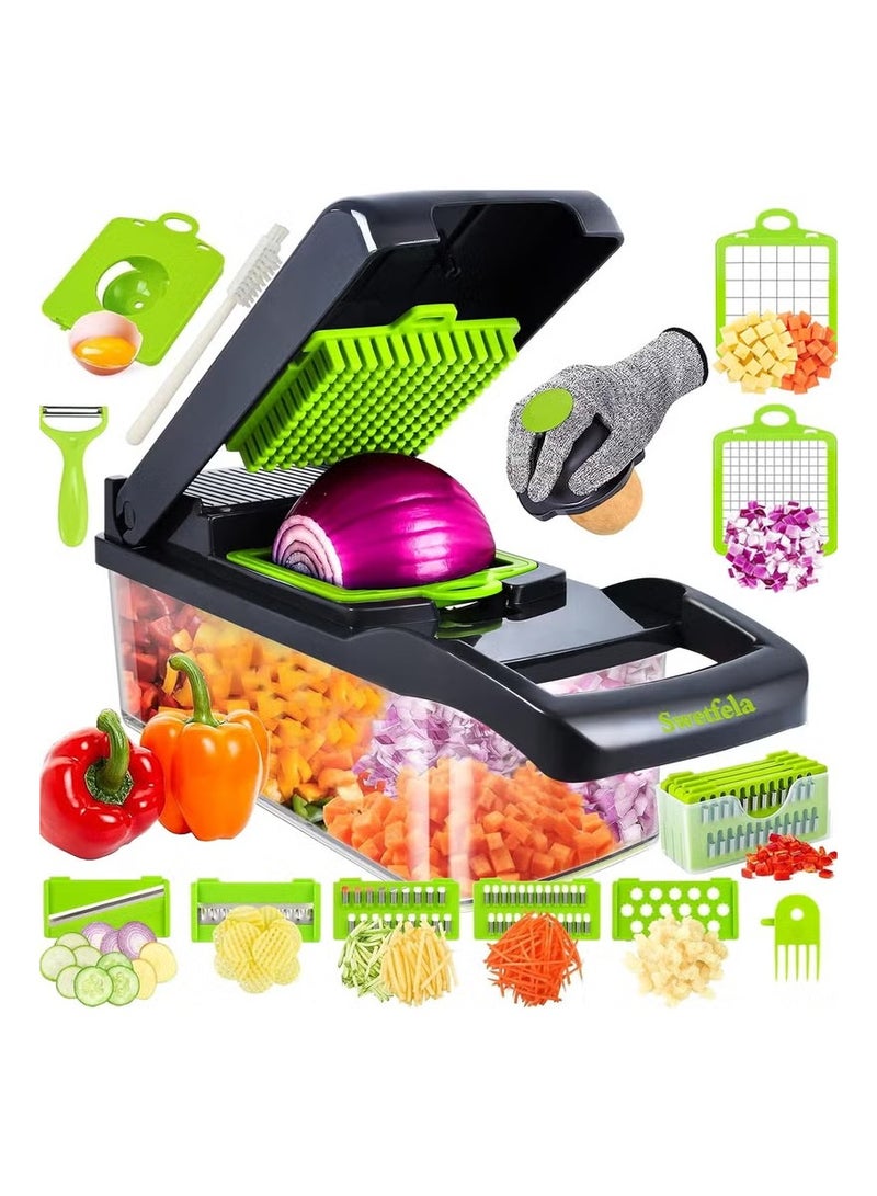 Vegetable Chopper Pro Onion Chopper 16 in 1 Multifunctional Food Chopper Kitchen Vegetable Slicer Dicer Cutter Veggie Chopper With 8 Blades Carrot and Garlic Chopper With Container Compact Kitchen Gadgets Sets for Cooking - Image 1
