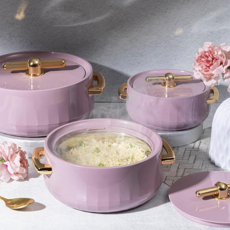 Selvel Elegance Royal Inner Steel Casserole Set of 3 (1700ml, 1200ml, 600ml)|BPA Free|Advanced P.U. Insulation|Keeps Food hot & Fresh Chapati, Roti, Biryani (Royal Purple) - Image 4