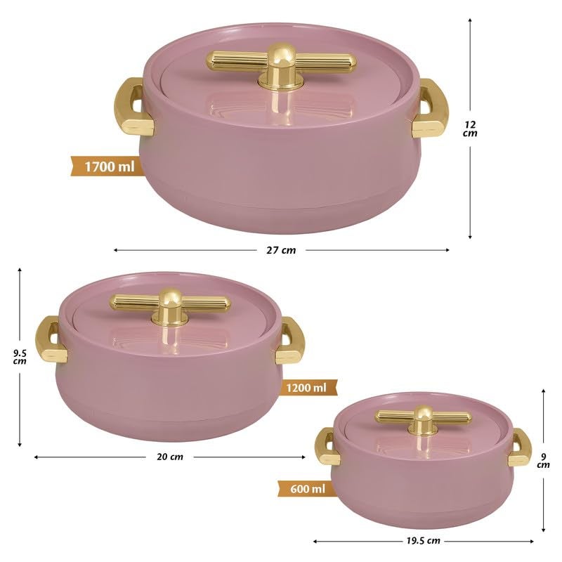 Selvel Elegance Royal Inner Steel Casserole Set of 3 (1700ml, 1200ml, 600ml)|BPA Free|Advanced P.U. Insulation|Keeps Food hot & Fresh Chapati, Roti, Biryani (Royal Purple) - Image 3