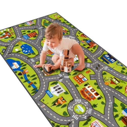 STARUIA Washable Kids Play Rug for Playroom, Boys Car Rug for Kids Toy Cars Have Fun Safely, Non-Slip Educational City Road Rugs Carpets for Kid Room Bedroom, 60" x 32" - Image 1