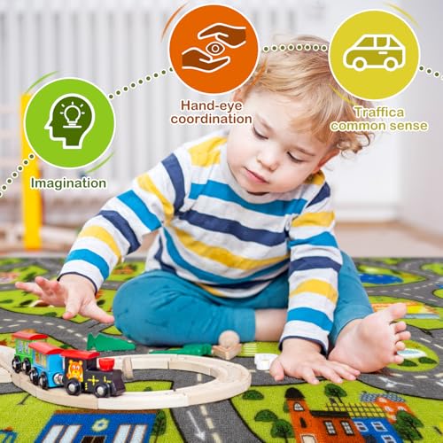 STARUIA Washable Kids Play Rug for Playroom, Boys Car Rug for Kids Toy Cars Have Fun Safely, Non-Slip Educational City Road Rugs Carpets for Kid Room Bedroom, 60" x 32" - Image 4