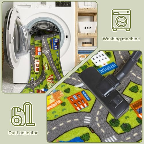 STARUIA Washable Kids Play Rug for Playroom, Boys Car Rug for Kids Toy Cars Have Fun Safely, Non-Slip Educational City Road Rugs Carpets for Kid Room Bedroom, 60" x 32" - Image 5