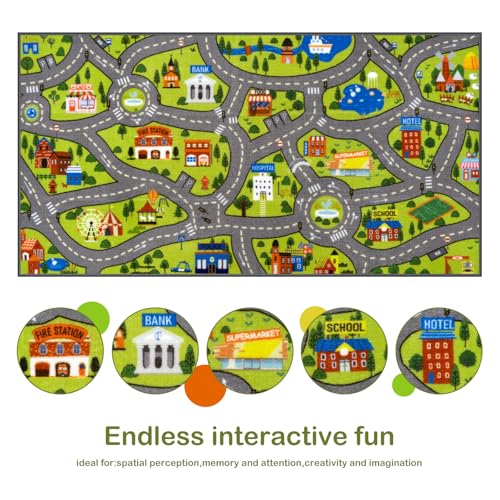 STARUIA Washable Kids Play Rug for Playroom, Boys Car Rug for Kids Toy Cars Have Fun Safely, Non-Slip Educational City Road Rugs Carpets for Kid Room Bedroom, 60" x 32" - Image 3