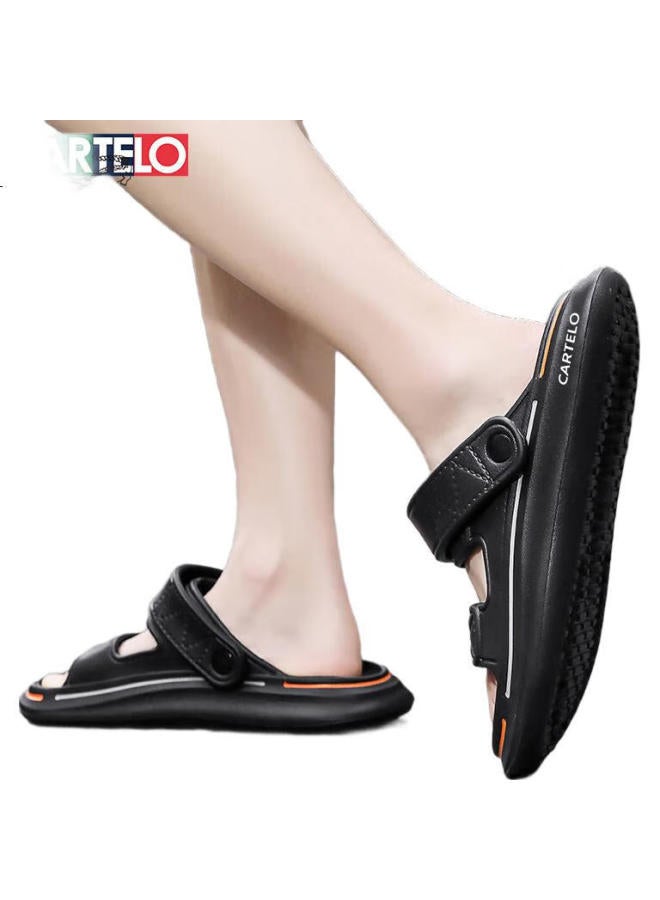 CARTELO Men'S Summer Soft Bottom Casual Dual-Use Sandals Men'S Outdoor Beach Sandals Black Size 44/45 - Image 2
