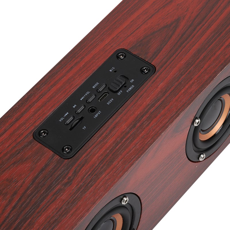 12W W8 Wooden Bluetooth Sound Tyrant TV Speaker Support Plug In Card / FM / Receiving Voice Prompts(Wine Red Wood Grain (English) ) - Image 3