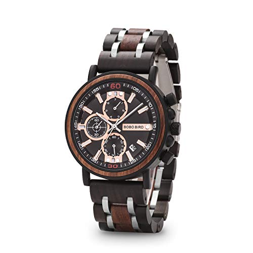 BOBO BIRD Wood Watch Handmade Luminous Wooden Wrist Watch Lightweight Quartz Movement Date Wristwatch for Men - Image 1