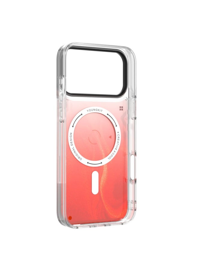 يونج كيت جراب MagSafe بتصميم رمل سائل مضيء بنمط سايبربانك لهاتف iPhone 17 Pro Max - تصميم رمل سائل متوهج في الظلام، حماية من السقوط بمعايير عسكرية، طباعة عالية الدقة مقاومة للخدش، غطاء واقٍ مقاوم للصدمات - برتقالي - Image 4