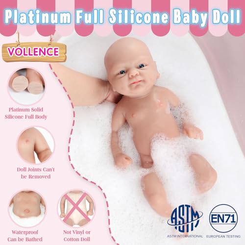 Vollence 14 inch Full Body Silicone Baby Dolls,Not Vinyl Dolls,Soft Realistic Real Silicone Baby Doll Bald, Lifelike Newborn Platinum Silicone Baby Doll - Girl - Image 3