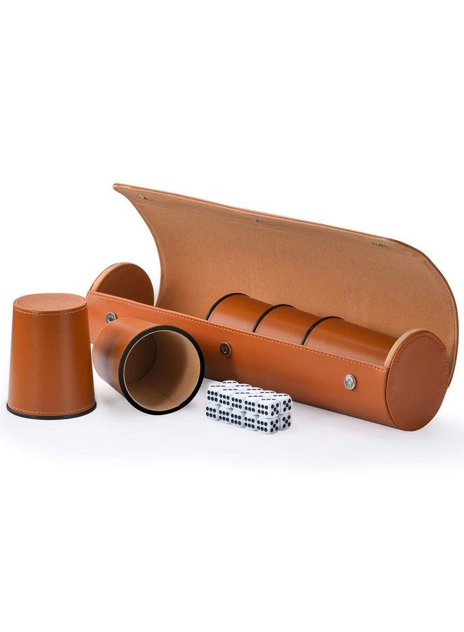 Party Games Leather Dice Cup Set, 5 Leather Dice Cups + 25 Dice + Exclusive Storage And Transport Case Made Of Faux Leather With Magnetic Closure - Image 2