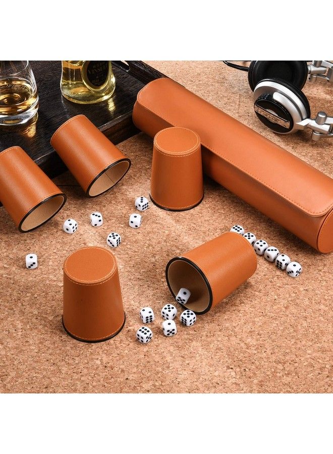 Party Games Leather Dice Cup Set, 5 Leather Dice Cups + 25 Dice + Exclusive Storage And Transport Case Made Of Faux Leather With Magnetic Closure - Image 4