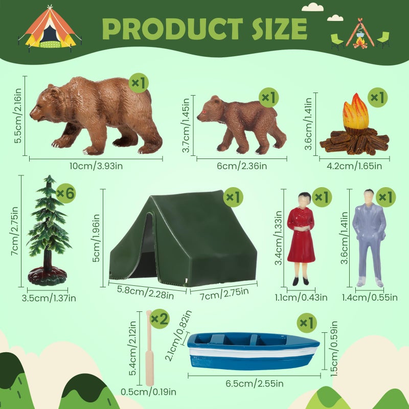 RAYNAG 13 Pieces Camping Cake Topper Camping Party Decoration With Tent Bonfire Tree Bear People Boat Camping Cake Decoration for Kids Adults Camper Forest Woodland Theme Happy Birthday Party Supplies - Image 3