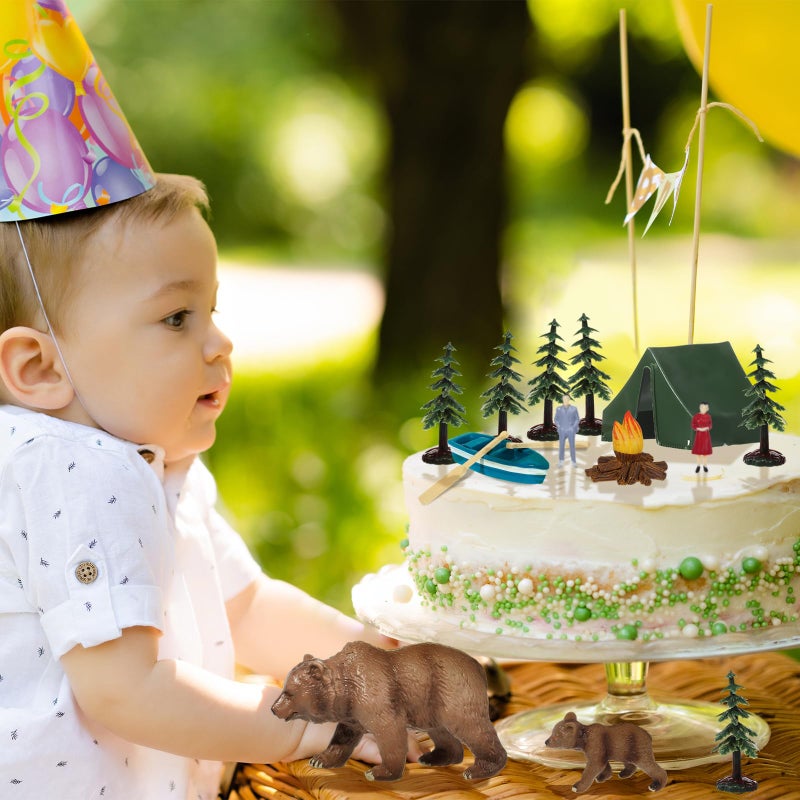 RAYNAG 13 Pieces Camping Cake Topper Camping Party Decoration With Tent Bonfire Tree Bear People Boat Camping Cake Decoration for Kids Adults Camper Forest Woodland Theme Happy Birthday Party Supplies - Image 5