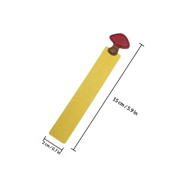 3pcs Artificial Leather Mushroom Bookmarks in Yellow Green Khaki for Reading School Office - Image 3