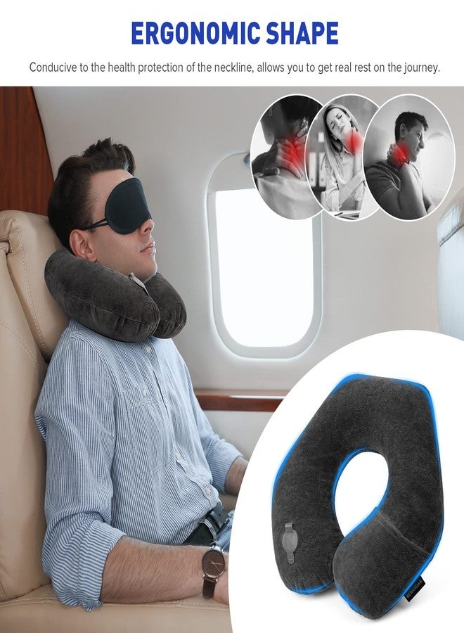 Rewondah Inflatable Travel Pillow, Inflatable Neck Pillow for Traveling Airplane, Travel Pillow with Soft Velour Washable Cover, U Shape Blow Up Neck Pillow for Airplanes Train Car Travel - Image 2