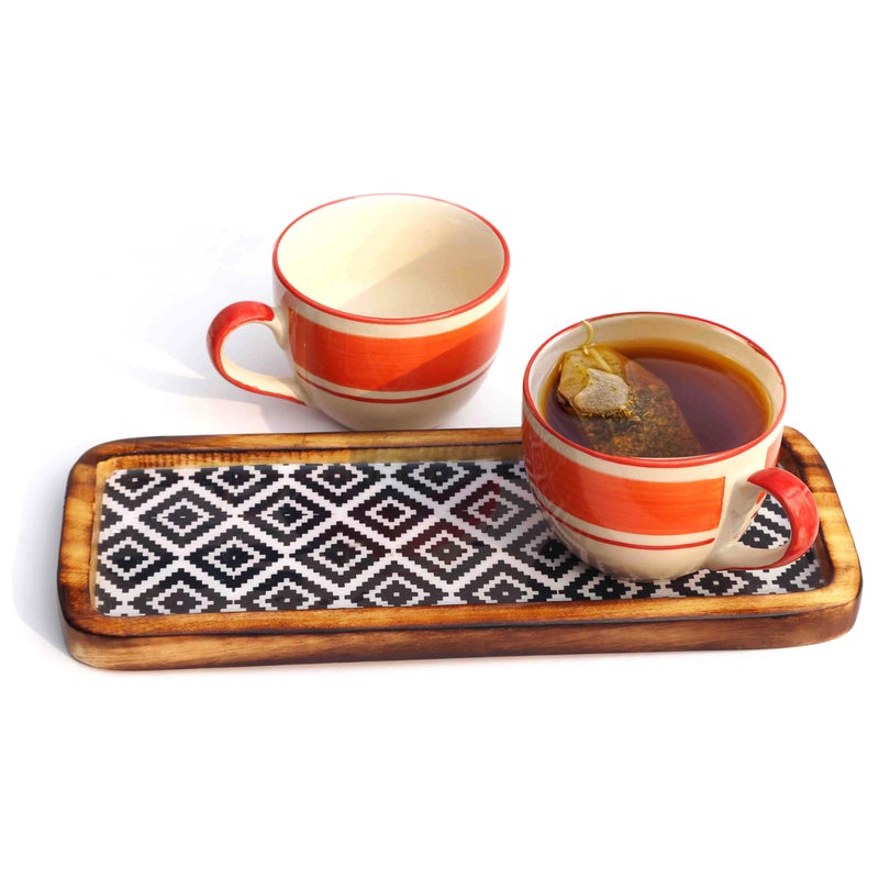 Pure Source India Mini Wooden Serving Tray for Home, Decorative Kitchen & Dining Table Tray, Platter Tray for Tea Coffee (Black & White Diamond) - Image 5