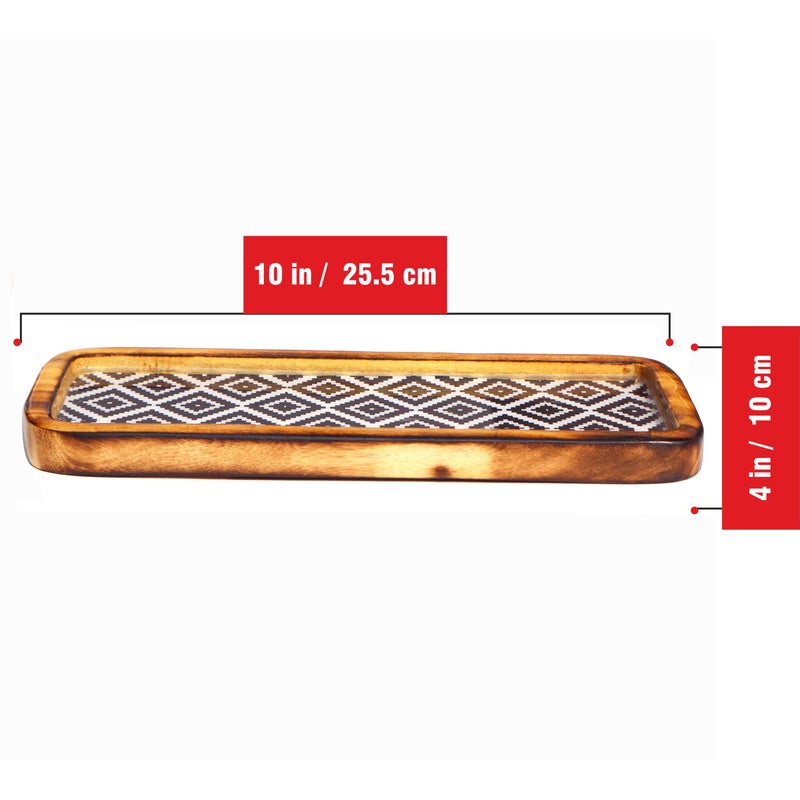 Pure Source India Mini Wooden Serving Tray for Home, Decorative Kitchen & Dining Table Tray, Platter Tray for Tea Coffee (Black & White Diamond) - Image 3