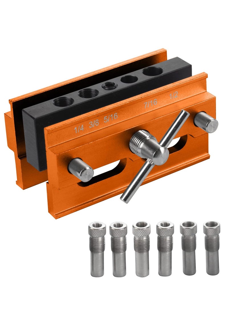 Self Centering Doweling Jig Kit  Adjustable Width Dowel Jig for Straight Holes with 6 Drill Sleeves Drill Guide Biscuit Joiner Set Woodworking Tools for Woodworking Joints Gold - Image 1