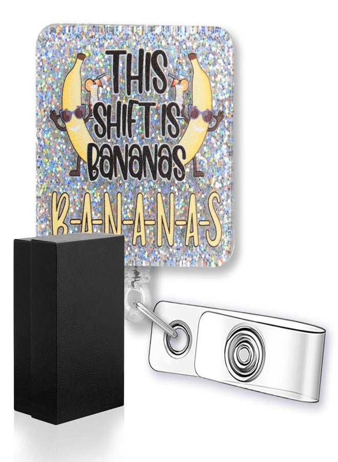 Rofiowa Bananas Funny Glitter Badge Reel, Retractable Badge Holder for Nightshift, Doctor, Nurse Day Gift, ER EMT Emergency Room, OT, MRI Safe - Image 1