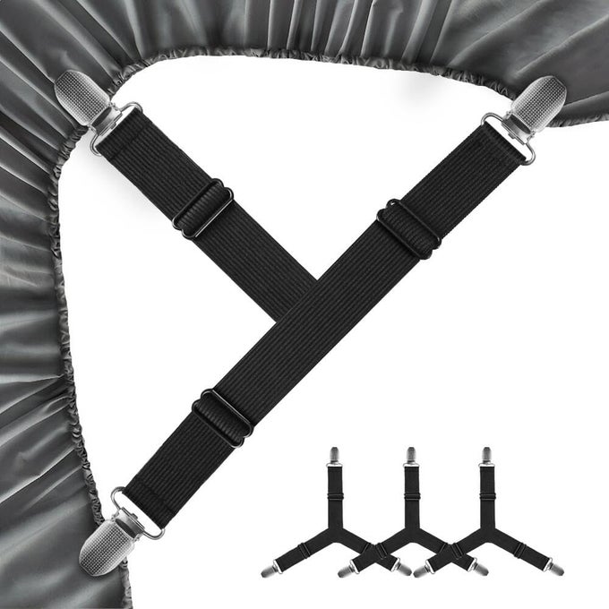 BED SHEET STRAPS ADJUSTABLE ELASTIC FASTENERS WITH METAL CLIPS FOR TABLECLOTH BEDDING