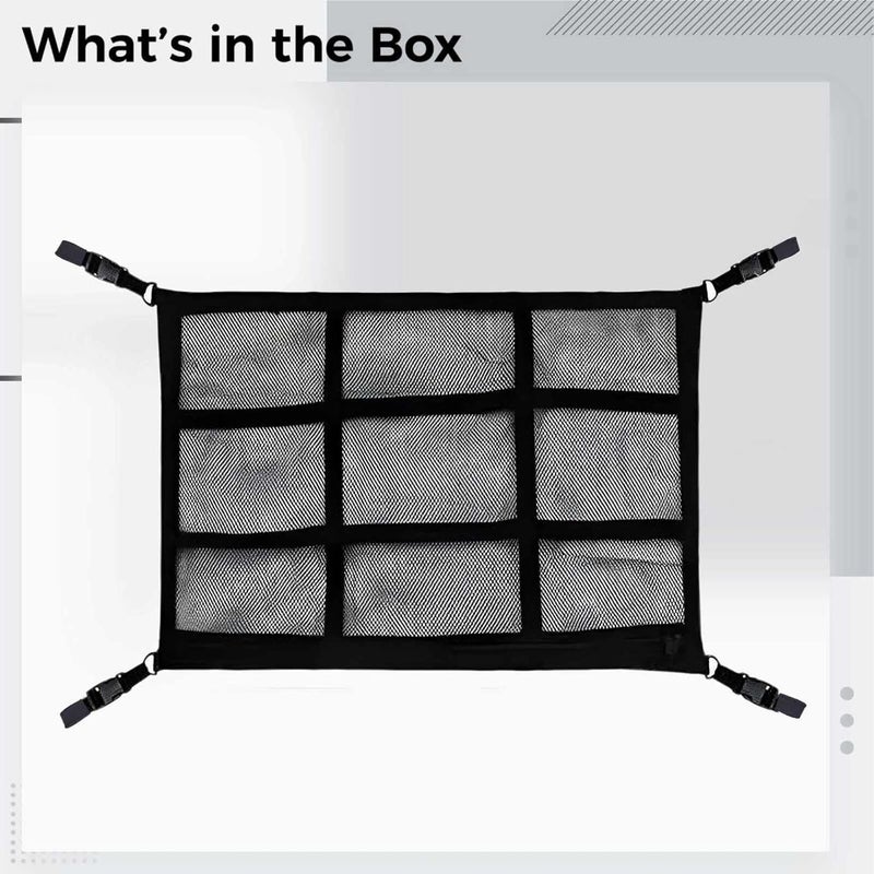 9-Grid Car Ceiling Cargo Net, 2023 Double Zipper Design, Car Storage Net with Double Layer Mesh, Adjustable Straps, Save Space, 30.7 x 20.9 in / 78 x 53 cm - Image 3