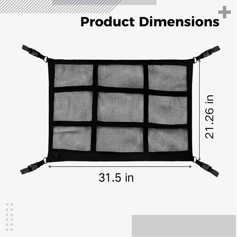 9-Grid Car Ceiling Cargo Net, 2023 Double Zipper Design, Car Storage Net with Double Layer Mesh, Adjustable Straps, Save Space, 30.7 x 20.9 in / 78 x 53 cm - Image 4