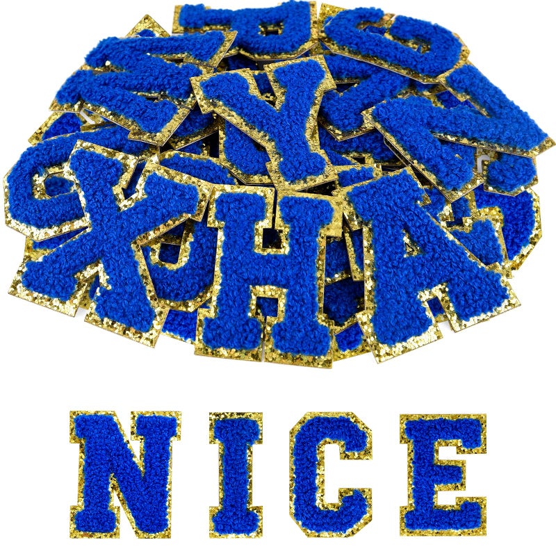 ASTARON 52 Pcs Self Adhesive Letter Patches Chenille Letters Stickers, A-Z Embroidered Applique Patches Alphabet Cloth Patch for Clothes, Bags, Hat, Phone Case, DIY Accessories (Dark Blue) - Image 1