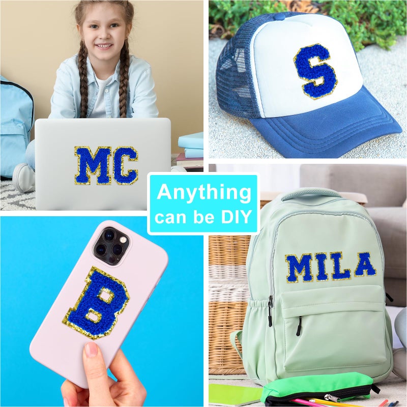 ASTARON 52 Pcs Self Adhesive Letter Patches Chenille Letters Stickers, A-Z Embroidered Applique Patches Alphabet Cloth Patch for Clothes, Bags, Hat, Phone Case, DIY Accessories (Dark Blue) - Image 4