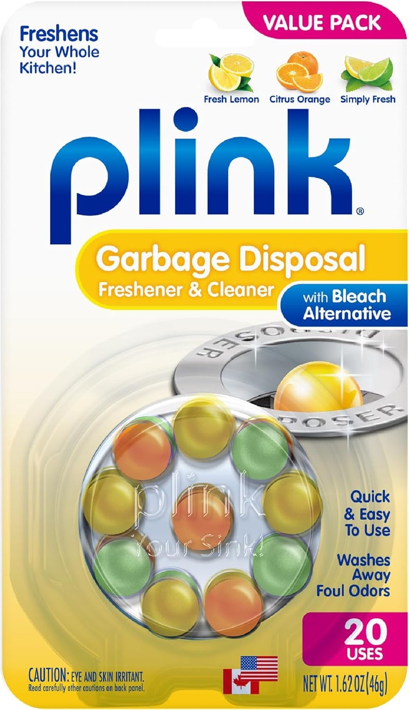 Plink Garbage Disposer Freshener and Cleaner, Sink Disposal Odor Eliminator, Quick and Easy-to-Use Capsules, Septic-Friendly, Citrus Scents, 20 Count Package - Image 1