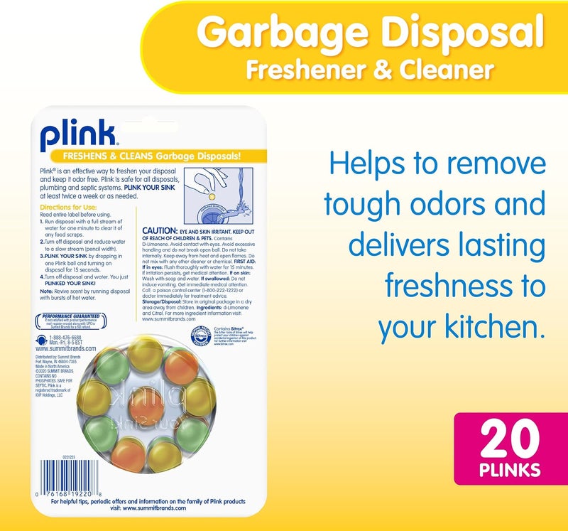 Plink Garbage Disposer Freshener and Cleaner, Sink Disposal Odor Eliminator, Quick and Easy-to-Use Capsules, Septic-Friendly, Citrus Scents, 20 Count Package - Image 2