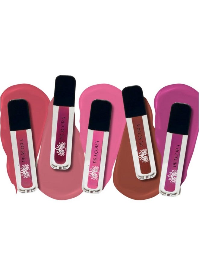 PEACORA Mini Matte Liquid Lipstick For Women Long Lasting & Waterproof Lipstick Perfect for Gifting, Wedding, Special Occasions & Travel (Set Of 5) (Multicolors, Shade-A) - Image 1