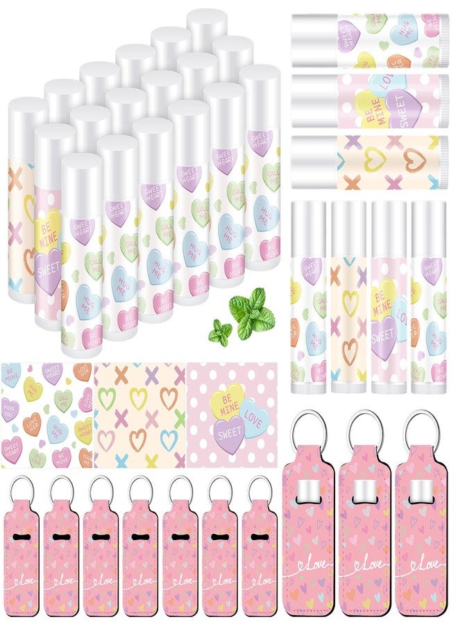 Heigble 36 Pcs Valentines Party Favors Lip Balm and Holder Keychain Bulk Valentines Party Supplies Conversation Heart Lip Balm Keychains Pouch for Galentines Accessories Candy Heart Gifts - Image 1