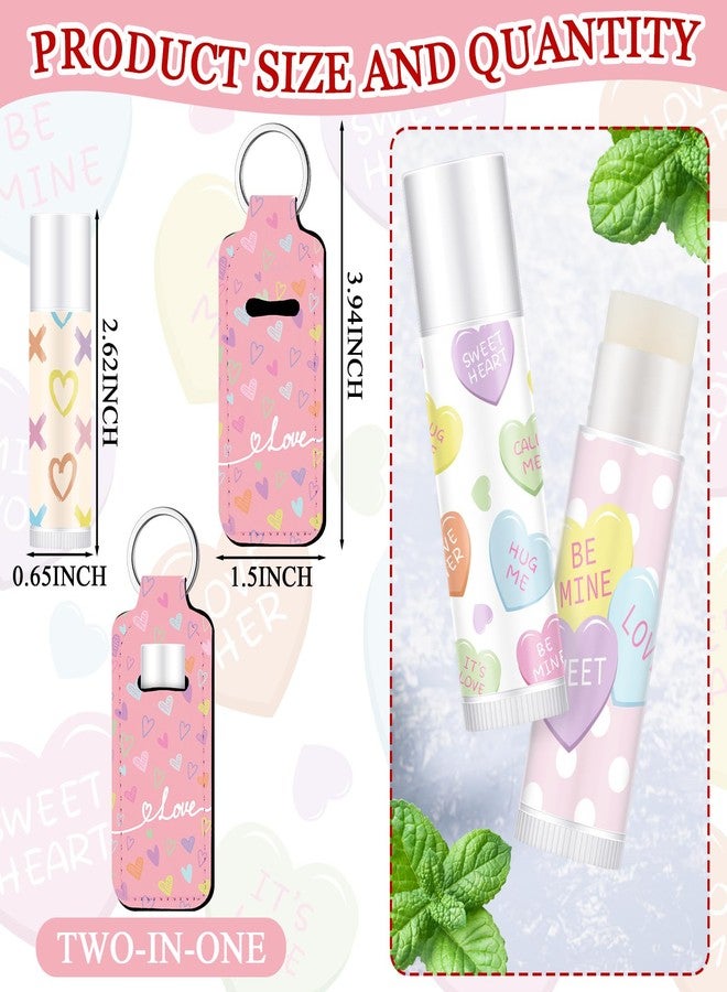Heigble 36 Pcs Valentines Party Favors Lip Balm and Holder Keychain Bulk Valentines Party Supplies Conversation Heart Lip Balm Keychains Pouch for Galentines Accessories Candy Heart Gifts - Image 3