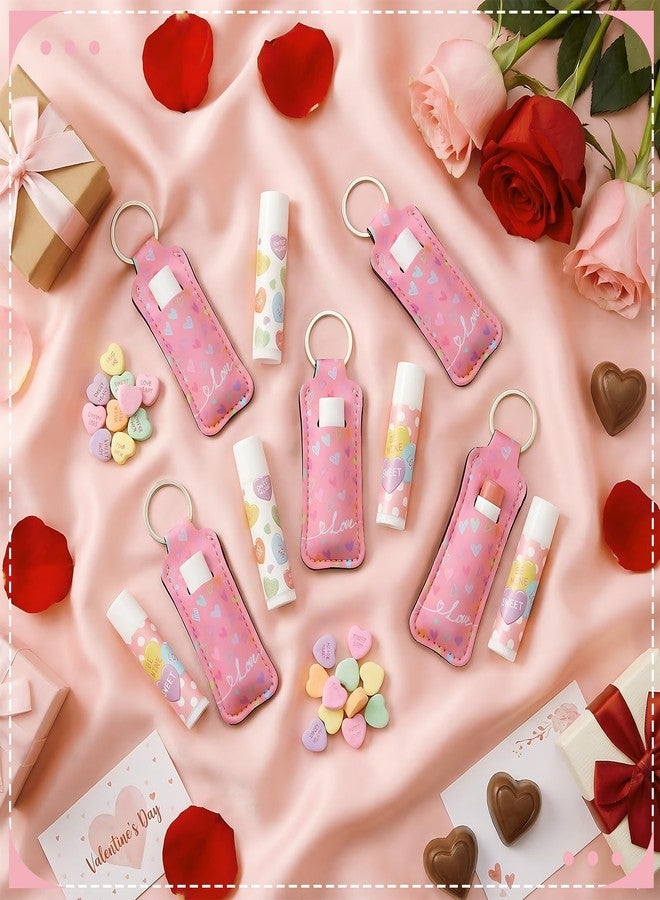 Heigble 36 Pcs Valentines Party Favors Lip Balm and Holder Keychain Bulk Valentines Party Supplies Conversation Heart Lip Balm Keychains Pouch for Galentines Accessories Candy Heart Gifts - Image 2