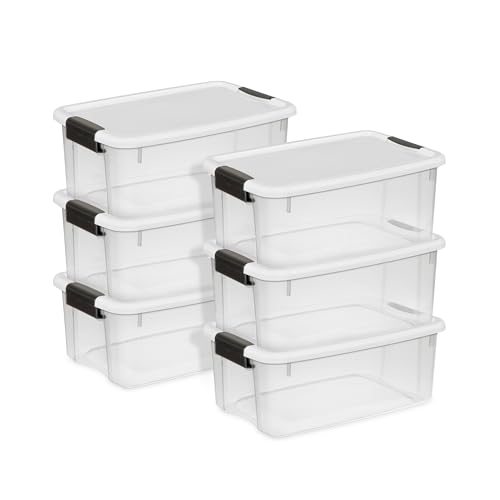 Sterilite Sterilite 6Pack Ultra Latching Box Storage Bins with Lids Clear Plastic 18 Quart  HeavyDuty Organizing Containers for Closet Bathroom and Office 
