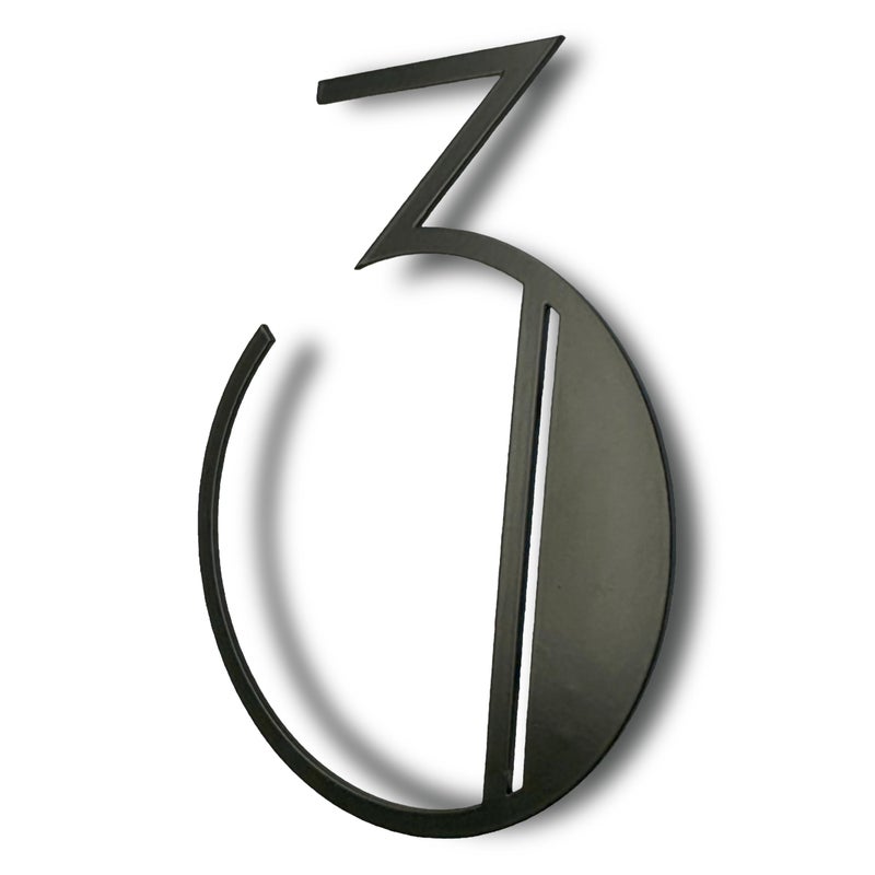 NACH Black Art Deco Floating House Numbers 6 Inch Steel Mid Century Style with Mounting Hardware