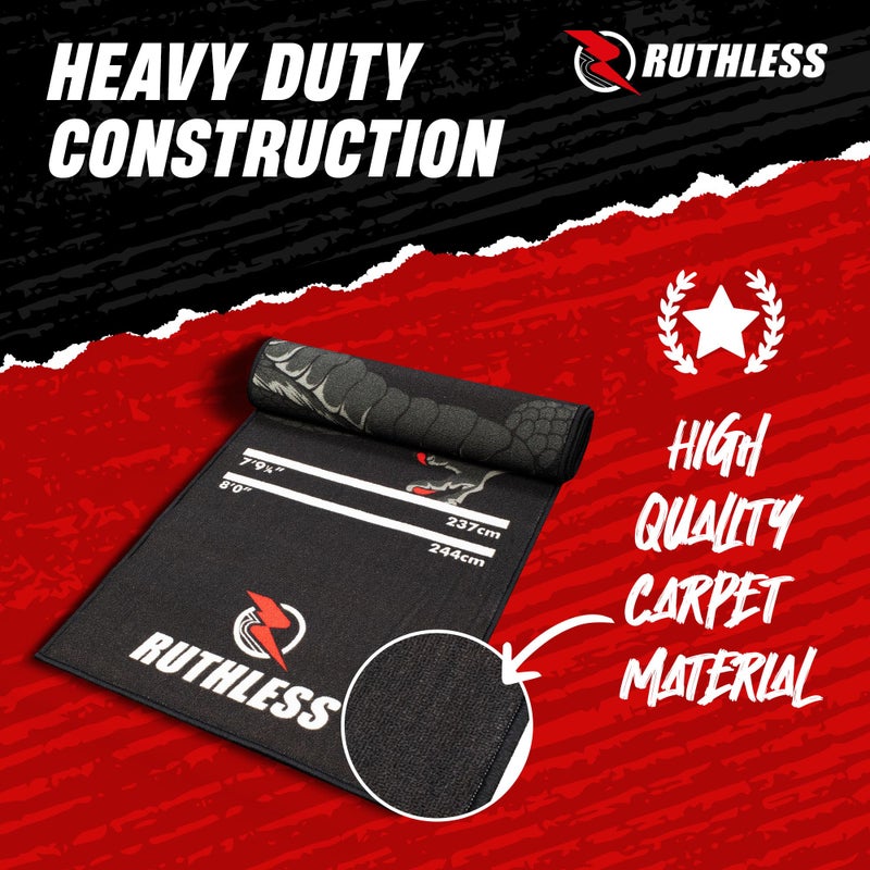RUTHLESS | Darts Mat | Heavy Duty Antiâ€‘Slip Carpet Dartboard Throw Line Mat for Floor Protection | Black with Dragon Print. - Image 3