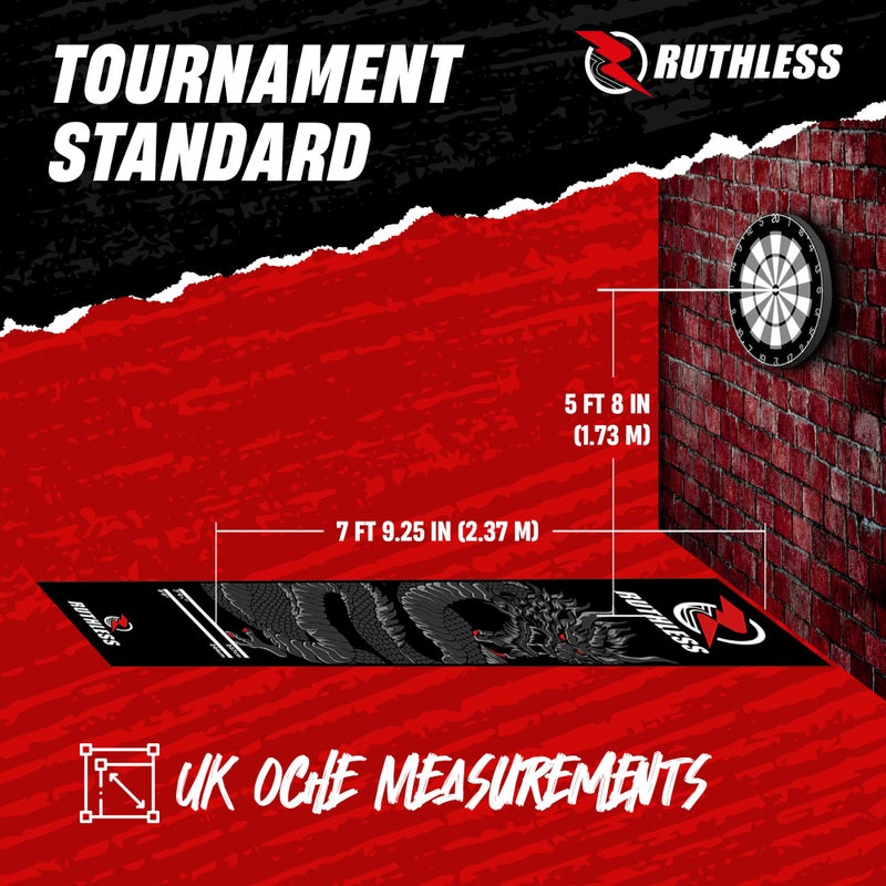 RUTHLESS | Darts Mat | Heavy Duty Antiâ€‘Slip Carpet Dartboard Throw Line Mat for Floor Protection | Black with Dragon Print. - Image 5