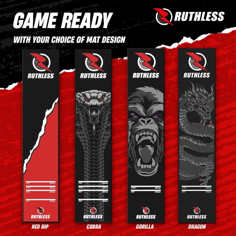 RUTHLESS | Darts Mat | Heavy Duty Antiâ€‘Slip Carpet Dartboard Throw Line Mat for Floor Protection | Black with Dragon Print. - Image 2