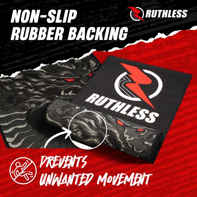 RUTHLESS | Darts Mat | Heavy Duty Antiâ€‘Slip Carpet Dartboard Throw Line Mat for Floor Protection | Black with Dragon Print. - Image 4
