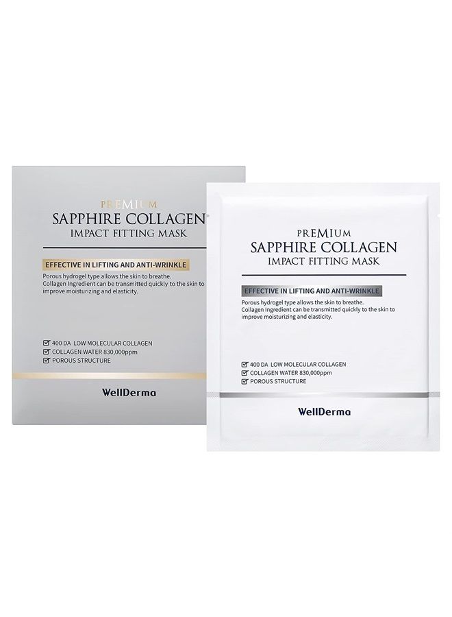 Wellderma قناع كولاجين سافير بريميوم 4 شيت مضاد للشيخوخة، قناع هيدروجيل مرطب ومشرق، عناية مكثفة ضد التجاعيد والتماسك - Image 1