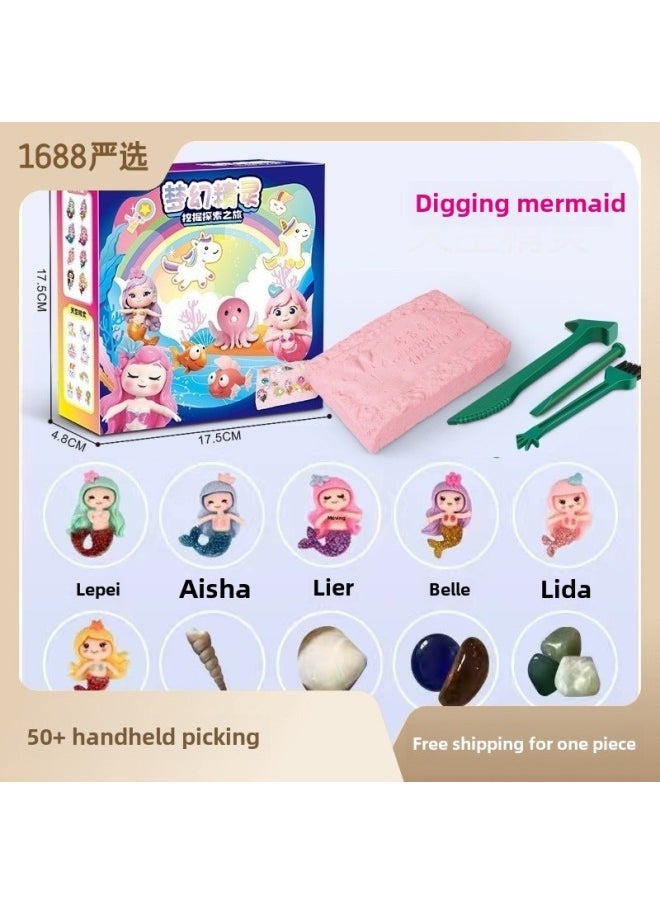 Archaeological Digging Toy Dinosaur Fossil Treasure Hunt Mermaid Children Gem DIY Handmade Archaeological Gem-Color:Digging Wizard-A Ocean Wizard + Tool Set Of 3 + Glue  - Image 2