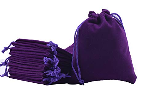 Sansam 50pcs Small Purple Drawstrings Velvet Gift Bags Jewelry Pouches for Wedding Favors, Candy Bags, Party Favors, 2.8x3.6'' - Image 5