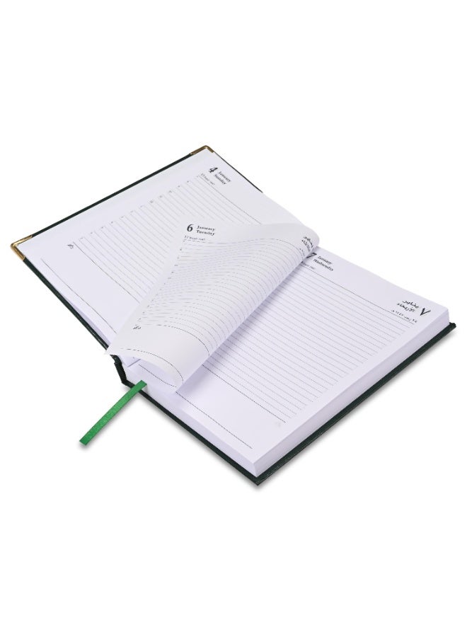 FIS 2026 A5 Diary, 148x210mm Size, 1 Side Padded Vinyl Cover, 1 Day a Page Format, Golden Corners, 60gsm White Paper, English/Arabic, Green Cover-FSDI22AE26GR - Image 4