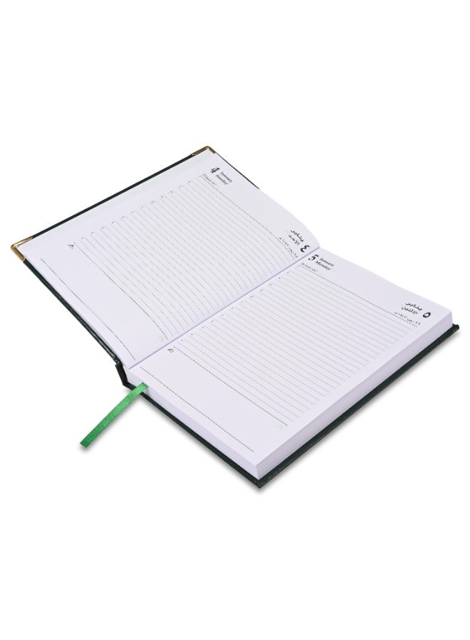 FIS 2026 A5 Diary, 148x210mm Size, 1 Side Padded Vinyl Cover, 1 Day a Page Format, Golden Corners, 60gsm White Paper, English/Arabic, Green Cover-FSDI22AE26GR - Image 3