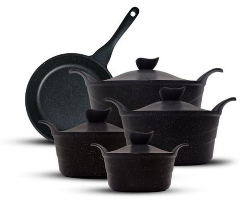 Easy Cook 11 Piece  Granite Cookware Set - Black