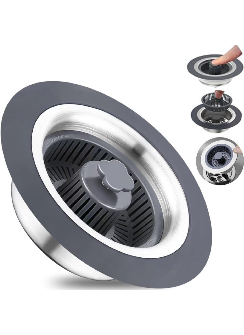 Prostuff.in Prostuff.in® 3 in 1 Press-Type Anti-Odour Core, Anti- Clogging Sink Drain Strainer Stopper Kitchen Sink Bounce Filte 304 Stainless Steel Sink Drain Cover for Kitchen Food Debris Collector 1 Pcs  - Image 1