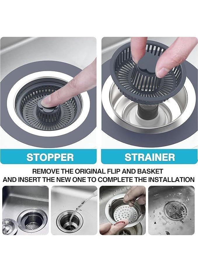 Prostuff.in Prostuff.in® 3 in 1 Press-Type Anti-Odour Core, Anti- Clogging Sink Drain Strainer Stopper Kitchen Sink Bounce Filte 304 Stainless Steel Sink Drain Cover for Kitchen Food Debris Collector 1 Pcs  - Image 2