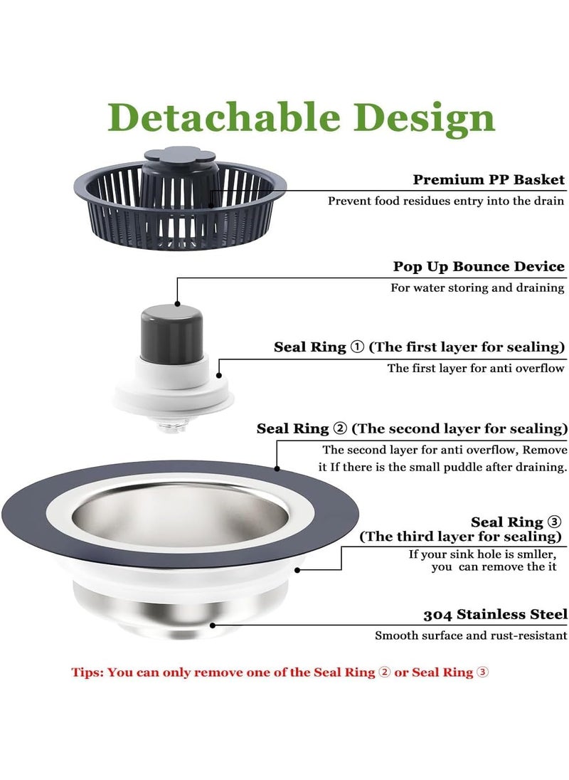 Prostuff.in Prostuff.in® 3 in 1 Press-Type Anti-Odour Core, Anti- Clogging Sink Drain Strainer Stopper Kitchen Sink Bounce Filte 304 Stainless Steel Sink Drain Cover for Kitchen Food Debris Collector 1 Pcs  - Image 5