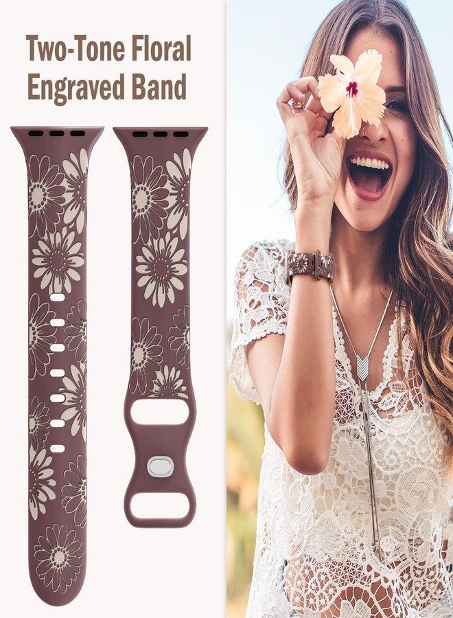 DaQin Floral Engraved Band Compatible with Apple Watch Bands 40mm 41mm 38mm Women, Cute Two-Tone Flower Soft Silicone Sport Strap for iWatch Bands Series 9 8 7 6 5 4 3 2 1 SE,Smoke Violet/Starlight - Image 4