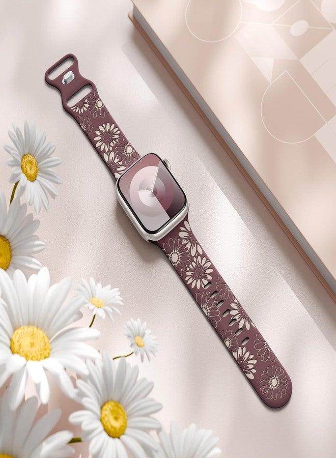 DaQin Floral Engraved Band Compatible with Apple Watch Bands 40mm 41mm 38mm Women, Cute Two-Tone Flower Soft Silicone Sport Strap for iWatch Bands Series 9 8 7 6 5 4 3 2 1 SE,Smoke Violet/Starlight - Image 2
